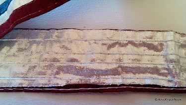 Maroon, Silver And Teal Shimmer Trim Lace, 43 mm Wide